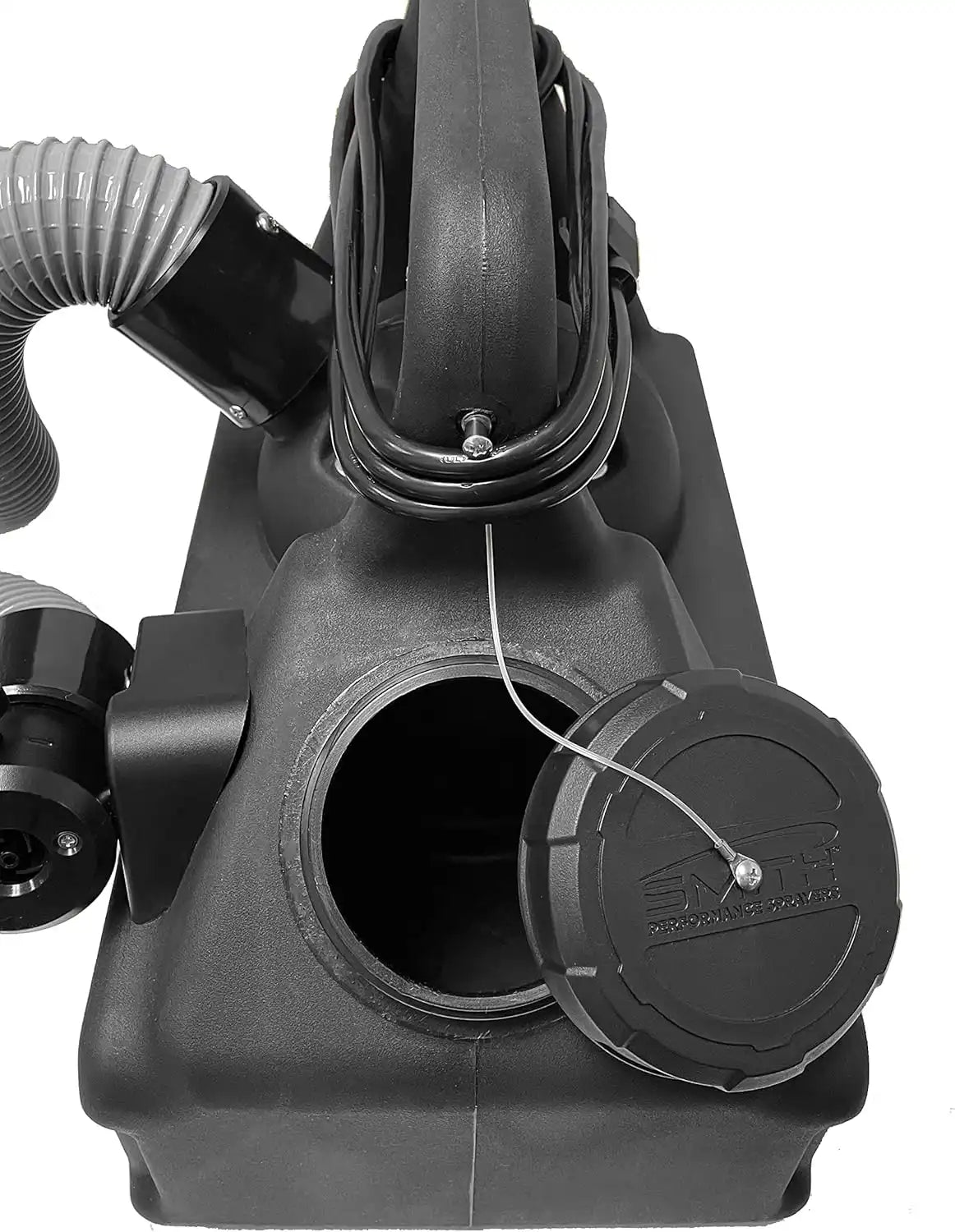 Wide mouth cap on chemical tank for easy filling and cleaning
