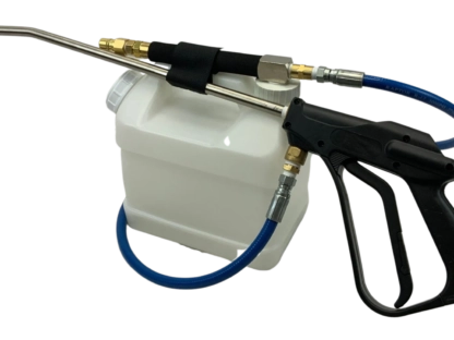 Angled perspective of SOS Big Mouth sprayer showing overall construction and grip design
