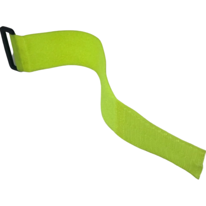 Close-up of single SOS high visibility Velcro strap showing texture and fastening detail

