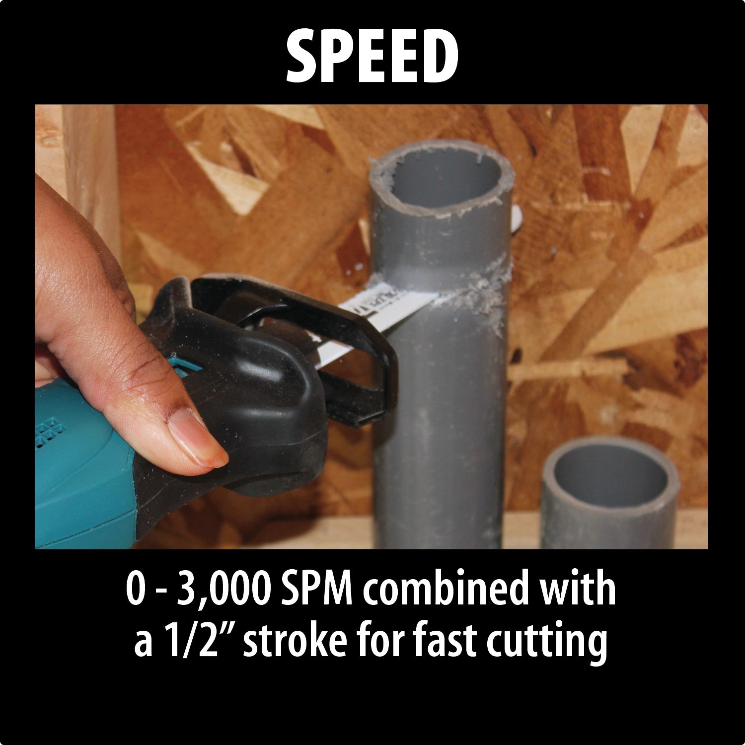 high cutting speed performance of makita compact recipro saw up to 3000 spm
