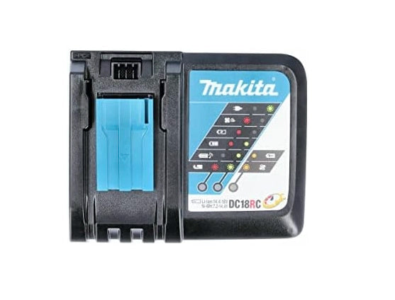 top view of makita dc18se charger showing label and cooling vents
