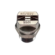 top view of stainless steel vee jet nozzle showing engraved specifications

