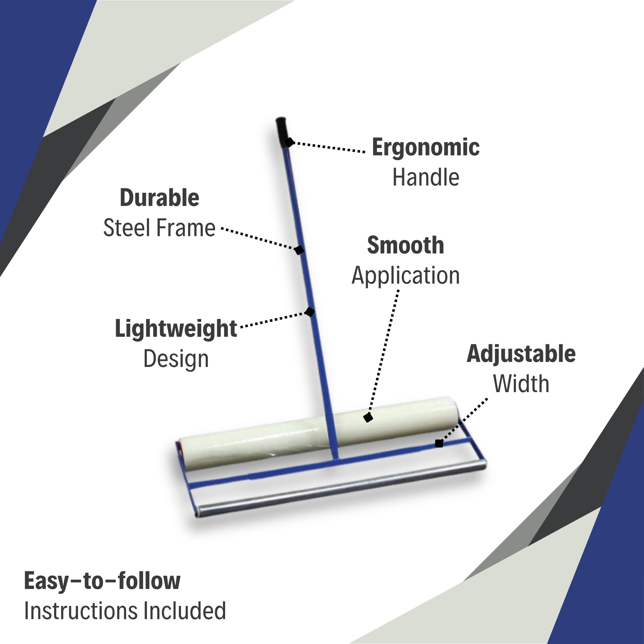 Trimaco Film Applicator shown with ergonomic handle and steel frame features
