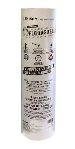 Front-facing view of Trimaco FloorShell roll with label visible
