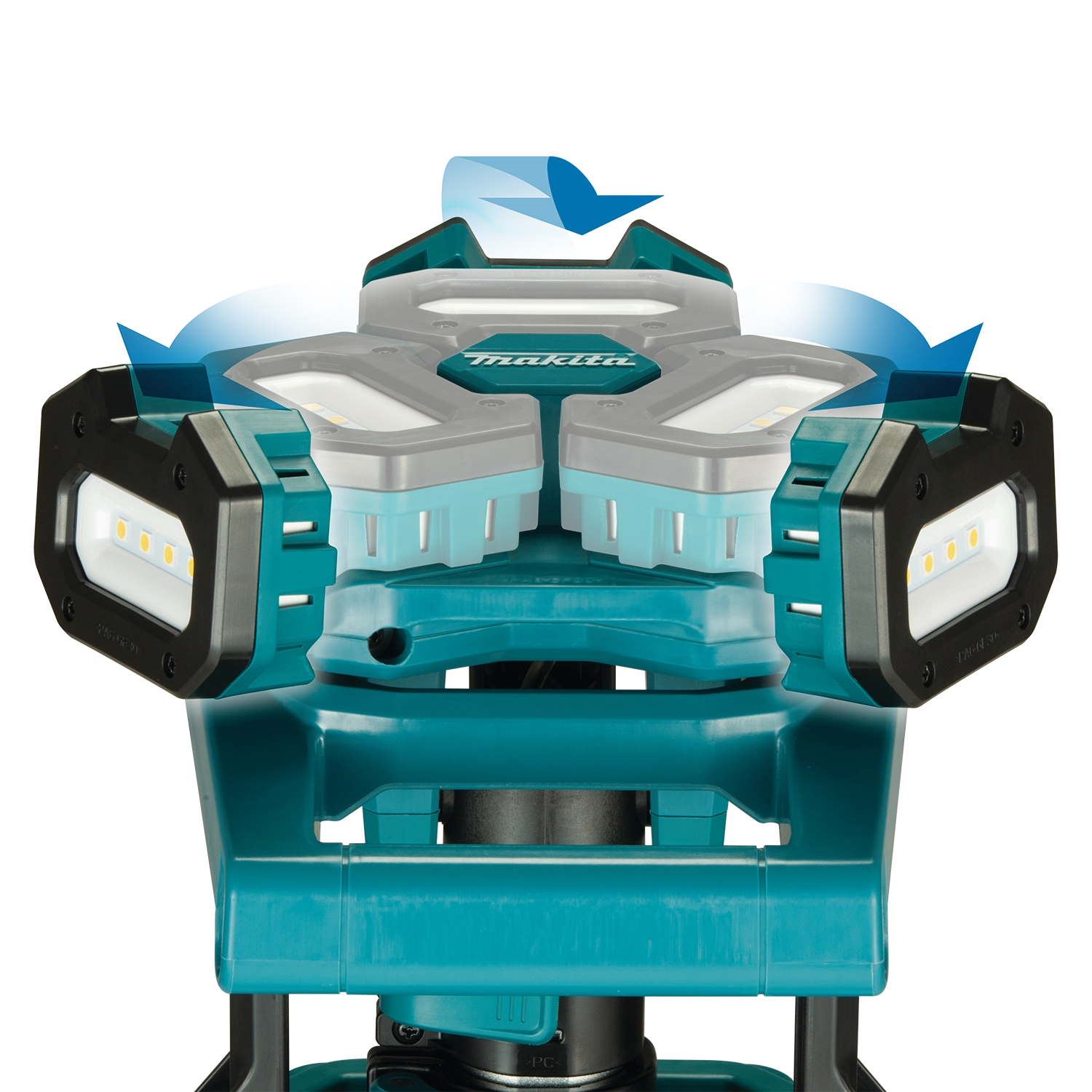 second turning angle showcasing adjustable light head rotation of makita tower work light
