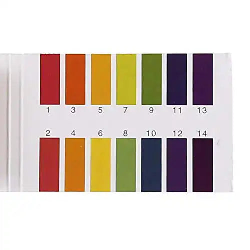 Close-up of universal pH color comparison chart from 1 to 14