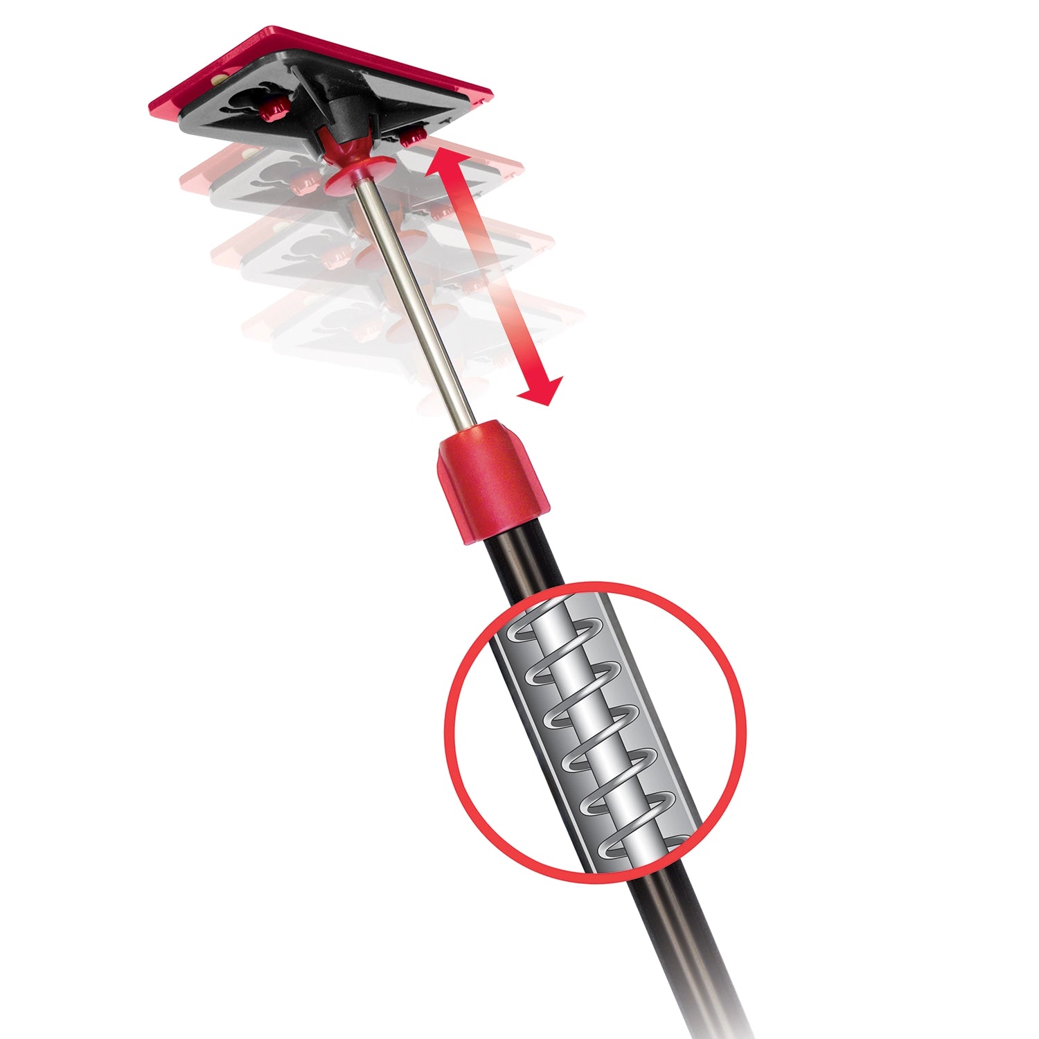 Up-close detail of ZipWall containment pole head securing plastic sheeting
