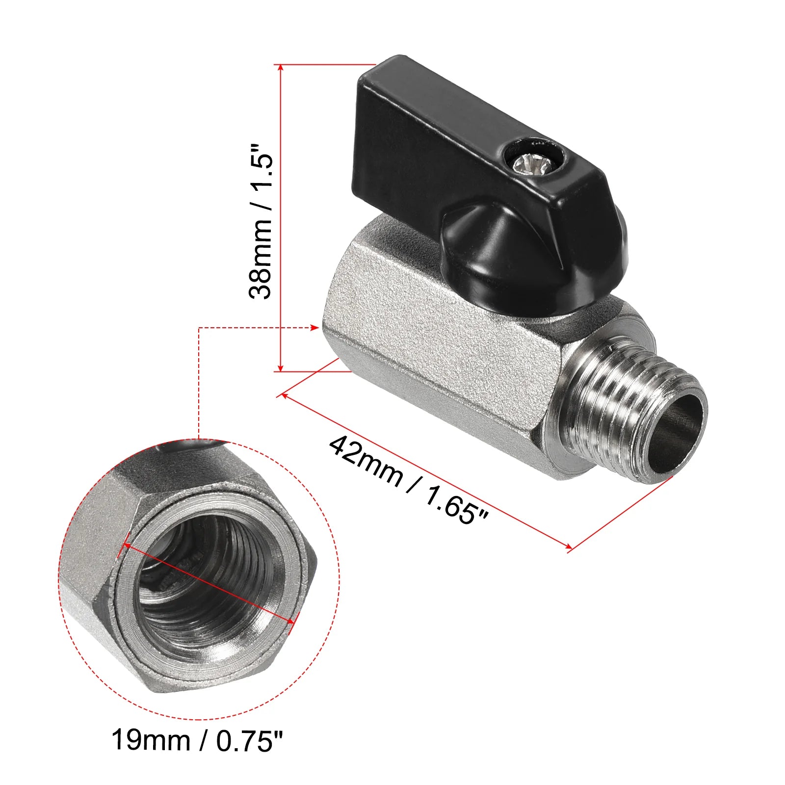 1/4" Stainless Steel Mini Ball Valve – F x M NPT (316)