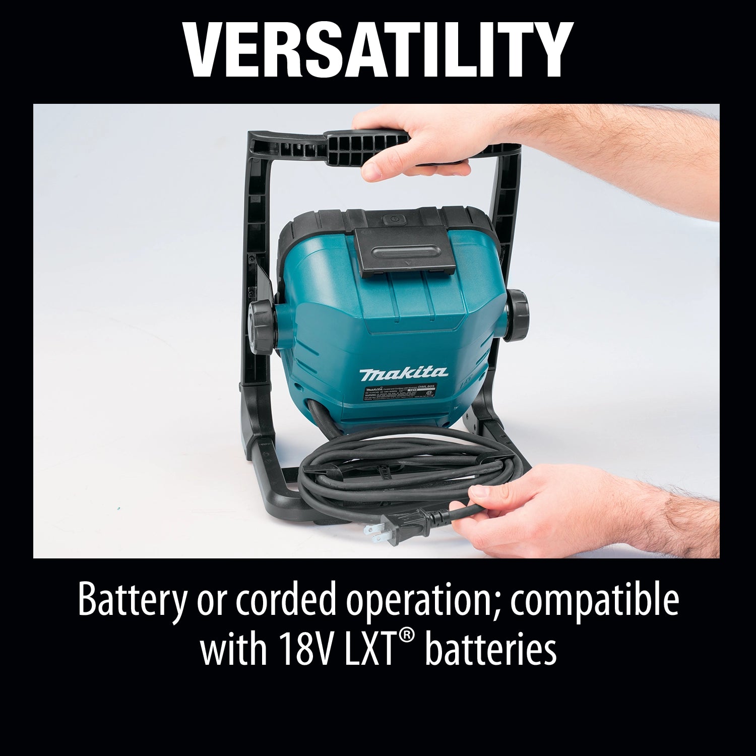 versatile setup of makita 18v lxt led work light with battery and corded options
