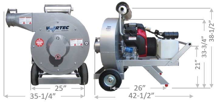 Multiple scale views of Vortec Beast vacuum showing size comparison from all angles
