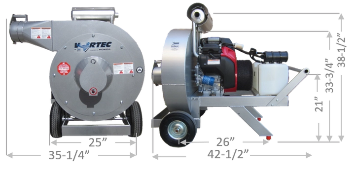 Multiple scale views of Vortec Beast vacuum showing size comparison from all angles

