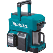 makita coffee maker with 2.0ah lxt battery installed ready to brew
