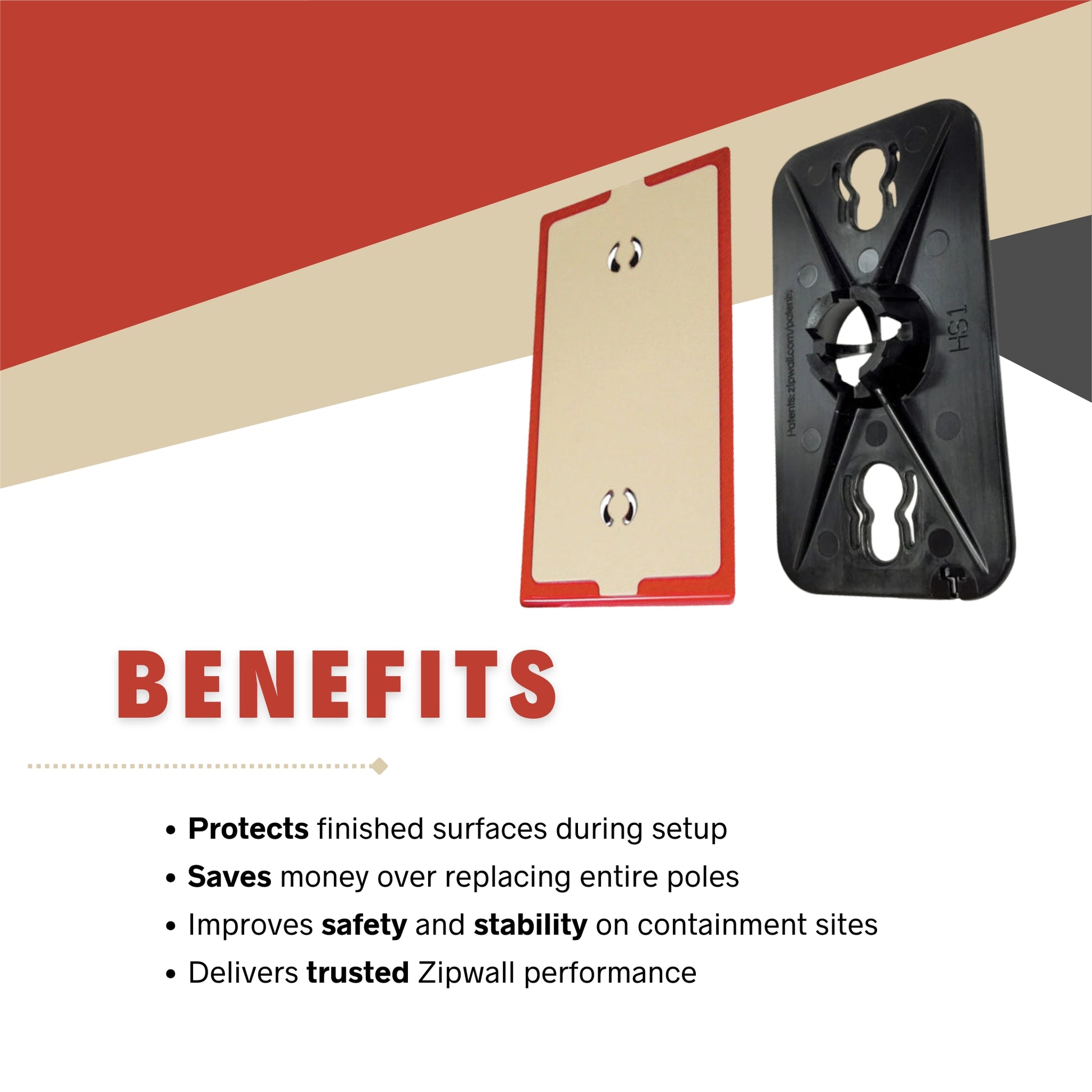 Zipwall Edge Head and Plate supporting containment barrier for dust control benefits
