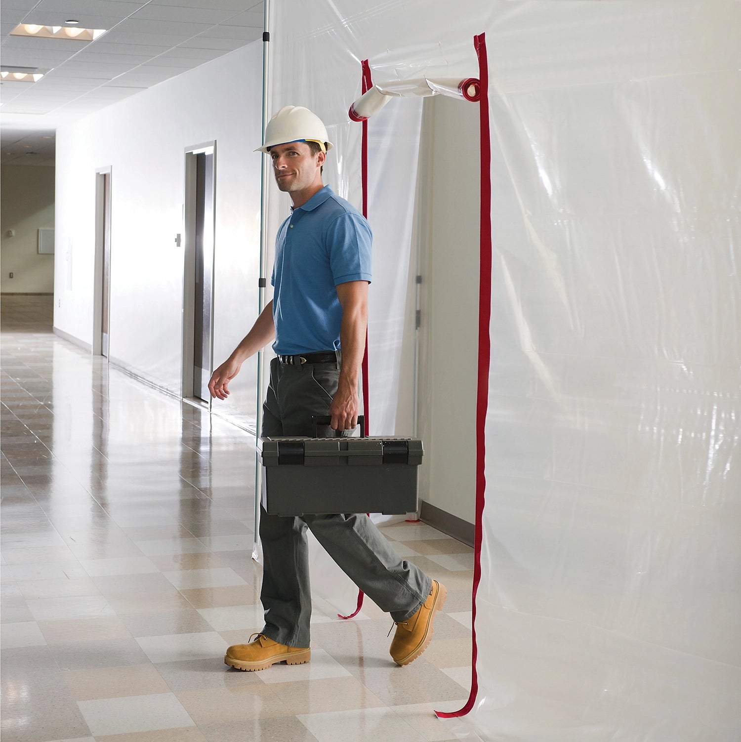 ZipWall zipper setup in commercial building for renovation dust barrier
